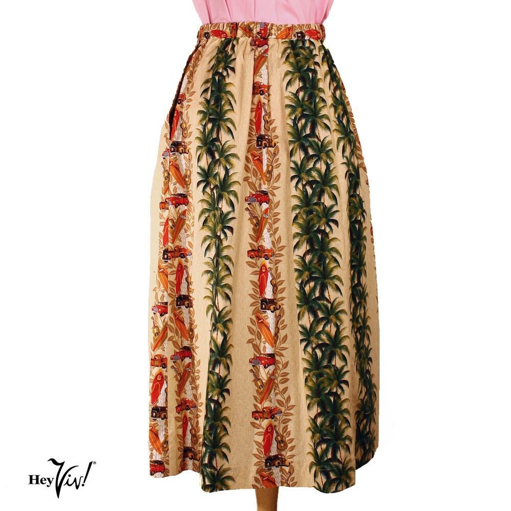 Vintage Hawaiian Trendtex Fabric Skirt Tropical Palm Print A-Line Sz XL -Hey Viv